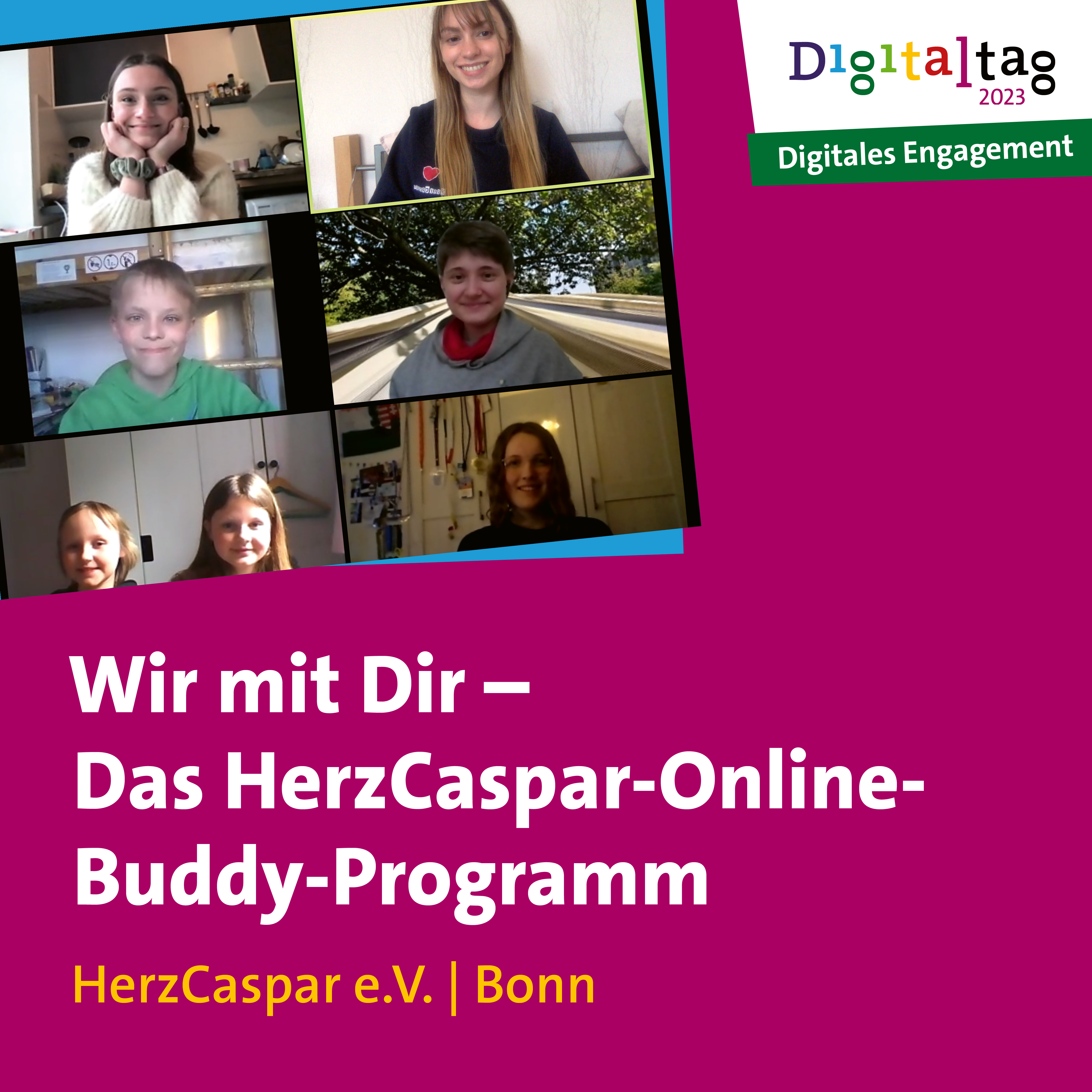 Foto von einem Online-Meeting von HerzCaspar; Text: Wir mit Dir – Das HerzCaspar-Online-Buddy-Programm, HerzCaspar e.V. in Bonn