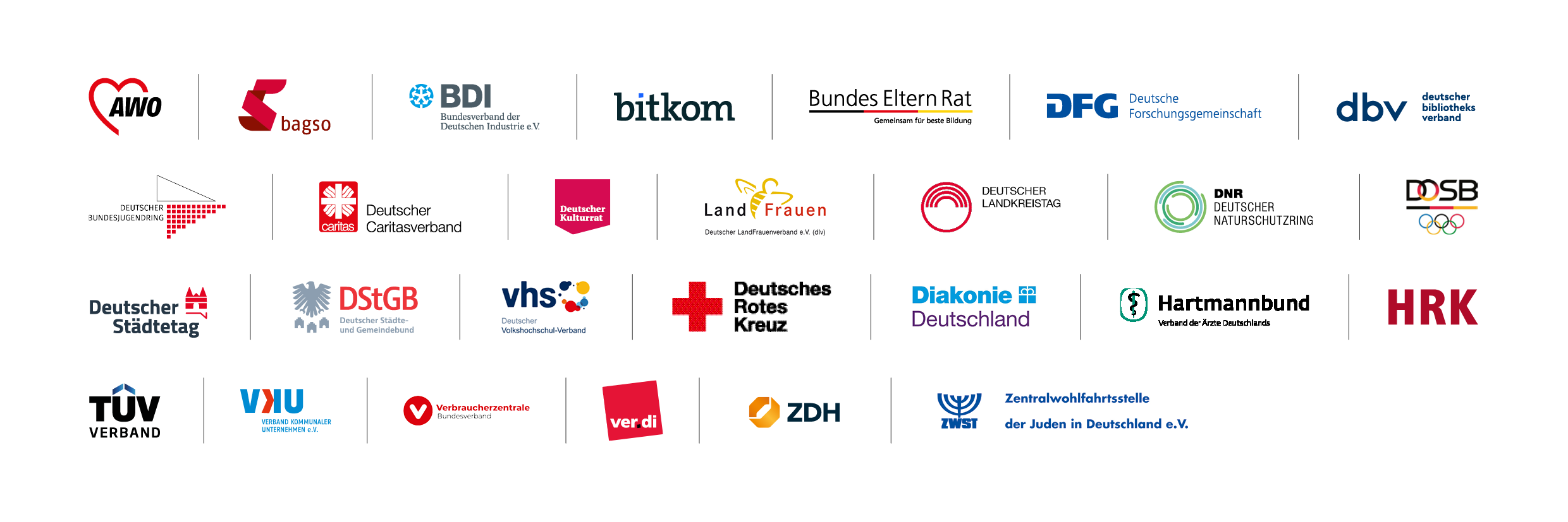 Logoübersicht der Partnerorganisationen der DFA