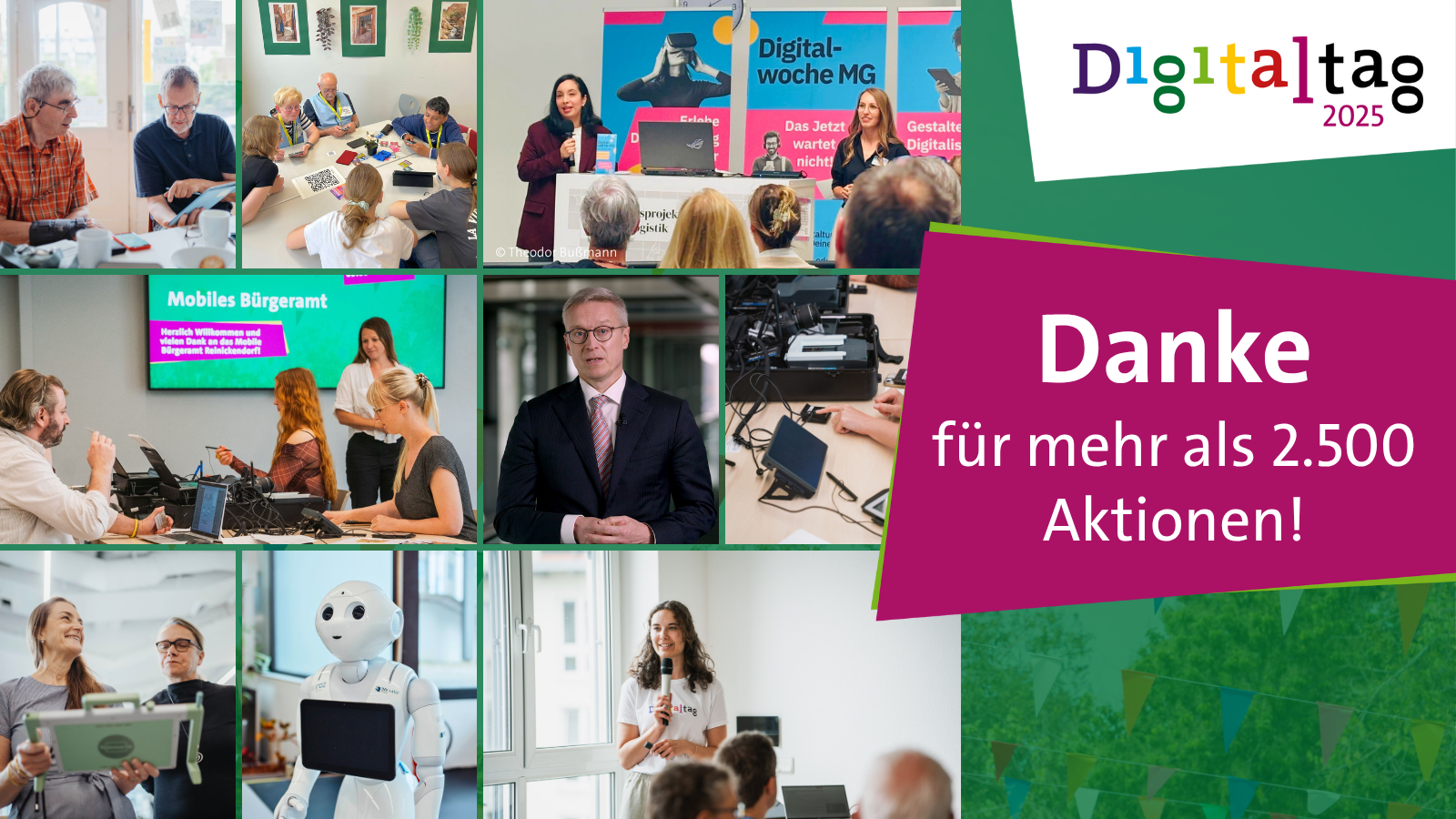 Fotocollage mit Impressionen vom Digitaltag 2025. Oben rechts das 