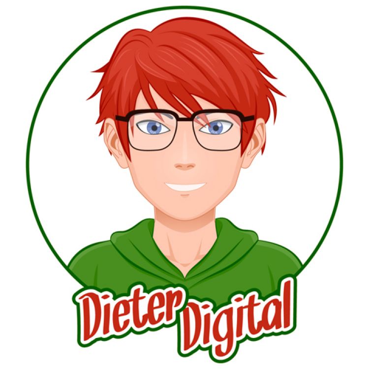 Logo von "Dieter Digital", Junge mit roten Haare und Brille, trägt einen grünen Hoodie