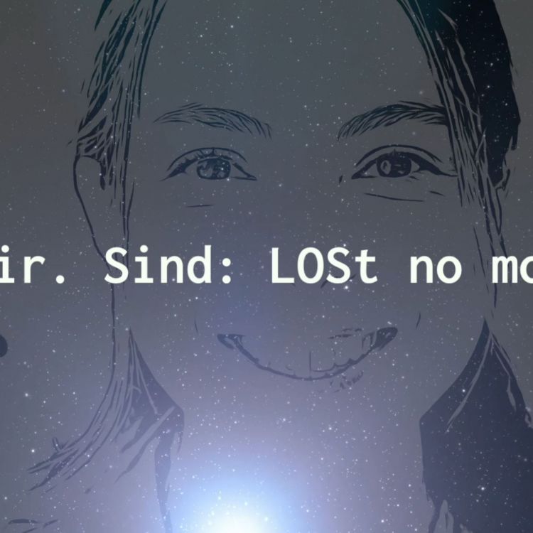 Eine Grafik von einem lachenden Mädchen. Darauf steht der Text: Du. Wir. Sind: LOst no more. 