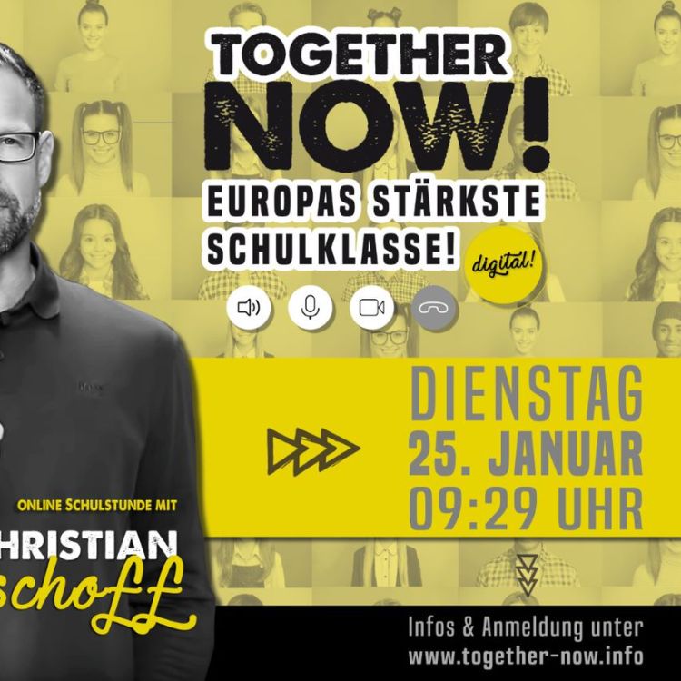 Flyer von Together now, auf dem der Referent zu sehen ist