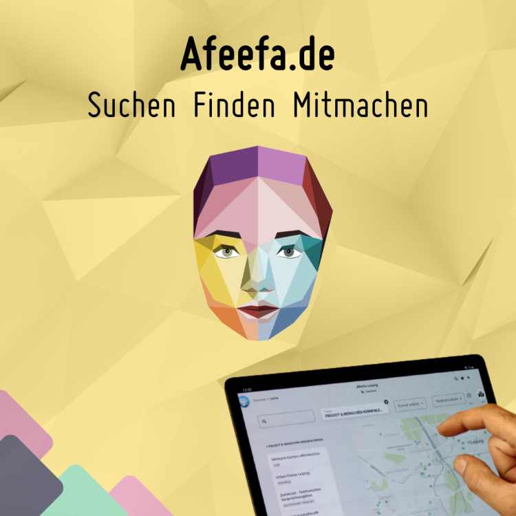 Afeefa.de mit den Worten Suchen, Finden, Mitmachen