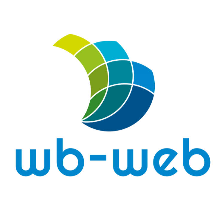 Das Logo von WB-Web den Farben grün und blau. 