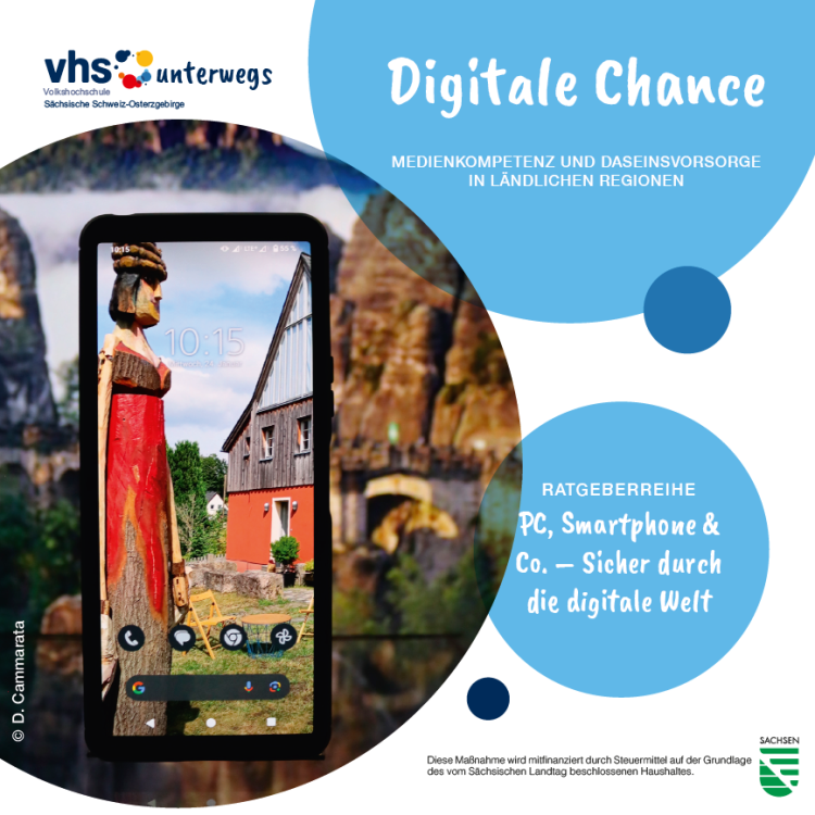 Grafik zur Veranstaltungsreihe „vhs unterwegs“ der Volkshochschule Sächsische Schweiz-Osterzgebirge